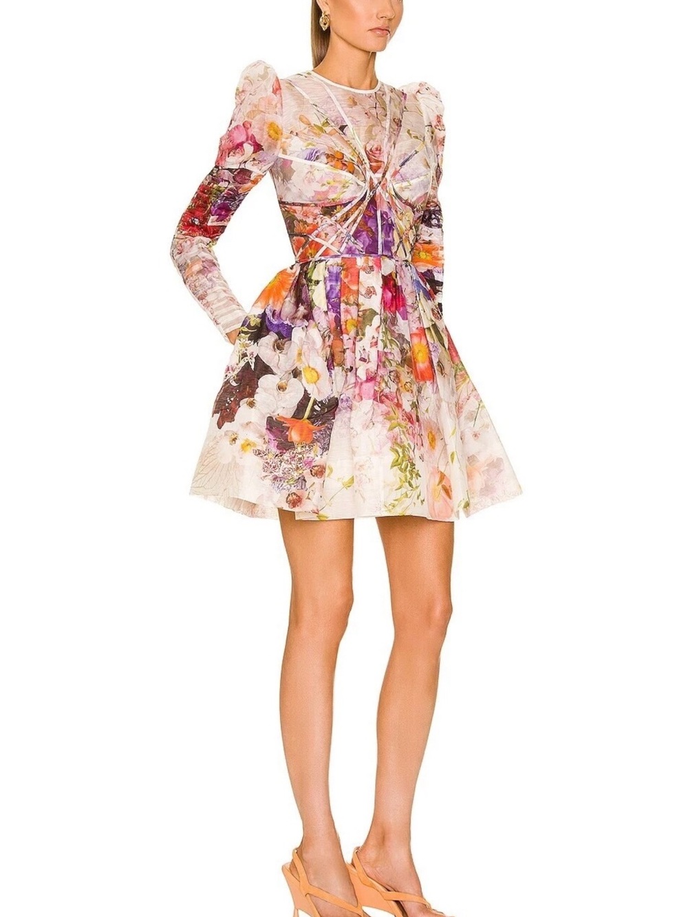 Zimmermann Multi Floral Puff-Sleeve Mini Dress
